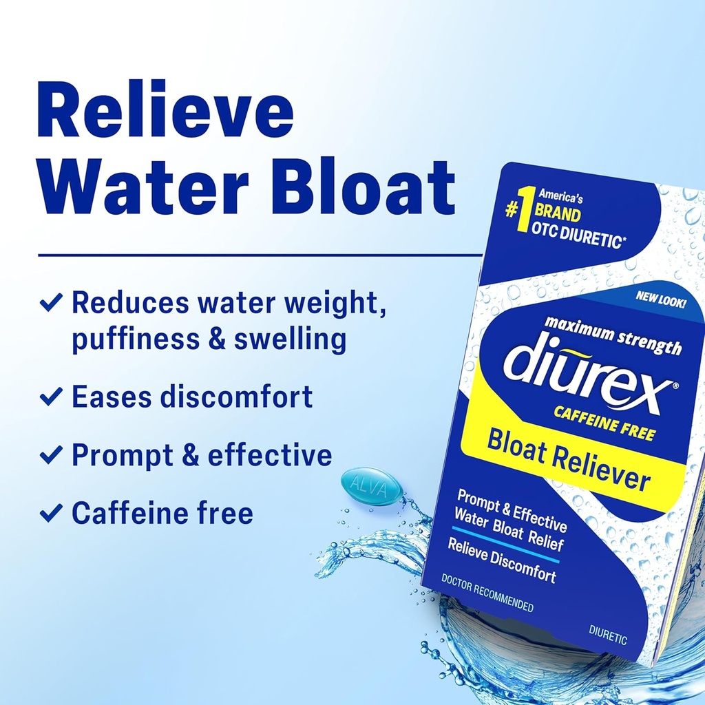 Diurex Caffeine-Free Bloat Relief, Maximum Strength, Relieve Water Bloat Discomfort, Up to 6 Hours of Relief, 48 Count 4