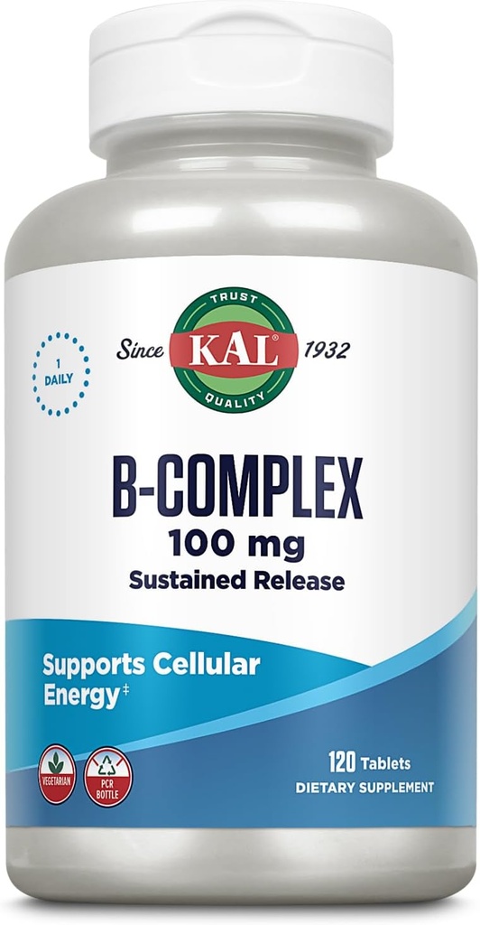 KAL B-100 Complex - Sustained Release Vitamin B Complex - Healthy Energy Support with Natural Support Base and Fresh Minty Coating - Vegetarian - 60 Day Guarantee - 120 Servings, 120 Tablets 2