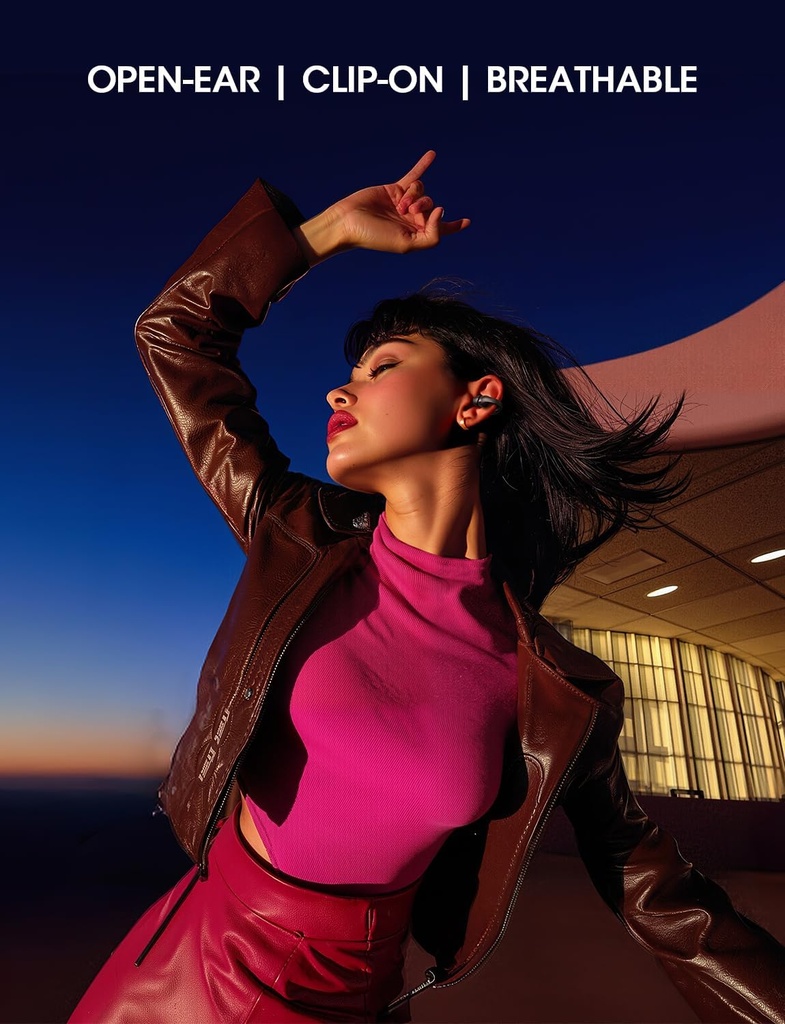 Clip on Earbuds, Open Ear Earbuds Wireless Bluetooth 5.4 with Mic, Open Ear Headphones with Charging Case LED Display, 44H Play, IP54 Waterproof, Lightweight Comfort for Running Sport Workout (Black) 4