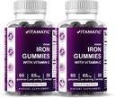 Vitamatic Iron 65 mg Gummies Supplement for Women & Men - 60 Vegan Gummies - Great Tasting Iron Gummy Vitamins with Vitamin C (2) 2