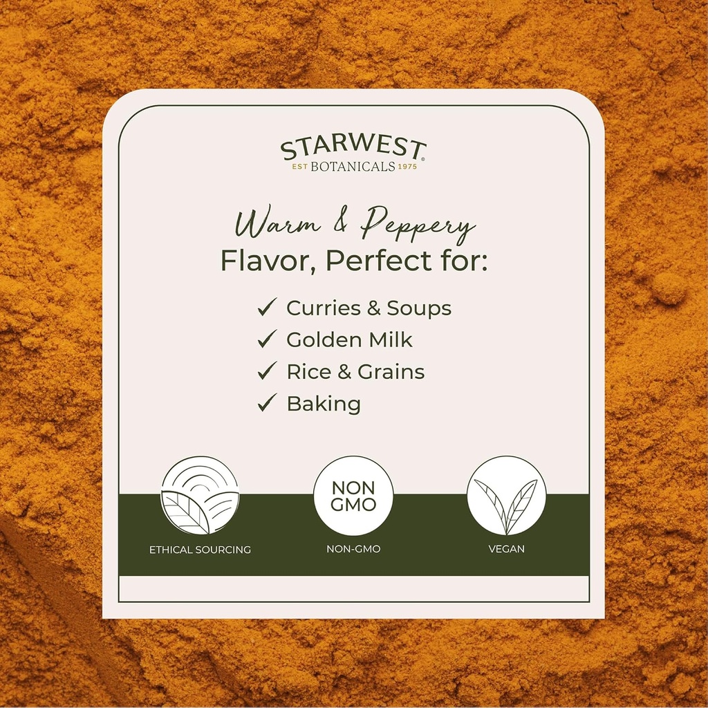 Starwest Botanicals Organic Ground Turmeric Root Powder - Curcumin Spice for Cooking & Seasoning, Natural Source of Antioxidants, Immune Support, Certified Kosher, Non-GMO - Bulk 2 lb Bag 4