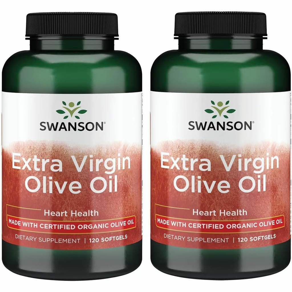 Swanson Extra Virgin Olive Oil - Natural Supplement Supporting Cardiovascular Health w/Essential Fatty Acids - Made w/Organic Cold-Pressed Olive Fruit - (120 Softgels, 1g Each) 2 Pack 2
