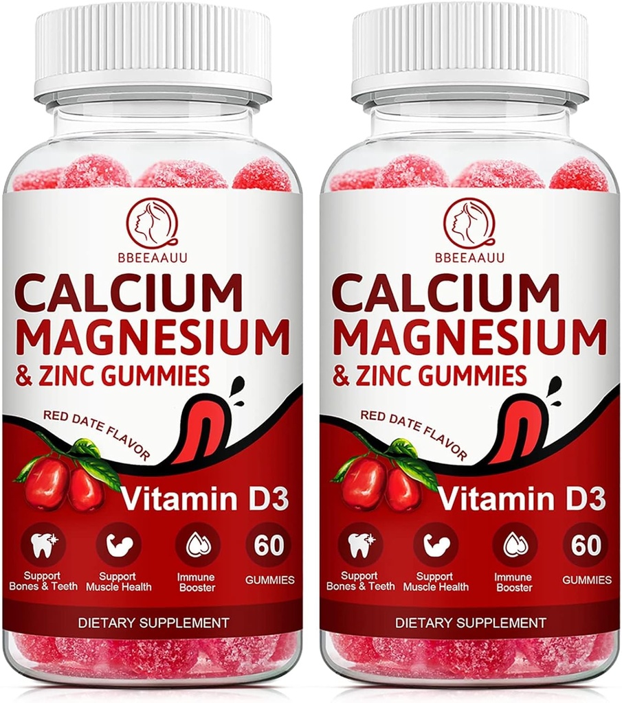 Calcium, Magnesium, Zinc & Vitamin D Gummies - 2 Pack | Vitamins for Women, Men & Kids | Calcium Supplements for Strong Healthy Bones, Zinc Gummies, Gluten-Free, Vegan - 120 Count 2