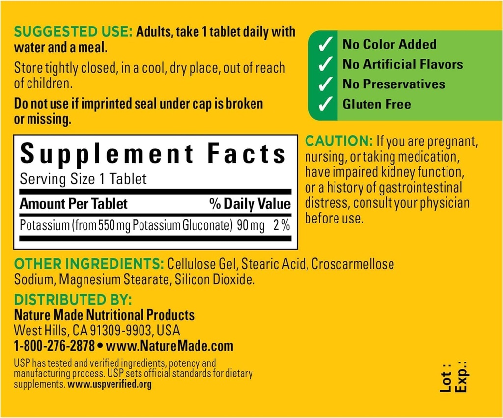 Nature Made Potassium Gluconate 550mg, 100 Tablets (Pack of 2) 4