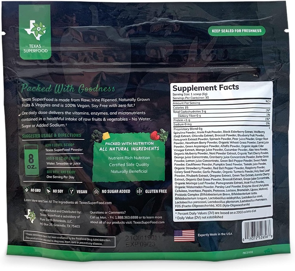 Texas SuperFood - Original Superfood Powder, Superfood Reds and Greens, All-Natural Whole Food Dietary Supplement, Non-GMO, Gluten Free, Vegan, No Soy, 30 Servings, 180 Grams 3