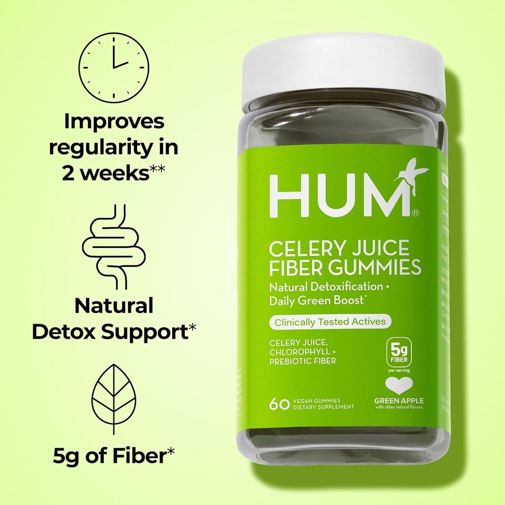 HUM Celery Juice Fiber Gummies for Adults, First Prebiotic Celery Juice Gummy, Gluten Free Fiber Supplement Supports Detoxification, Gut Health, Greens Gummies, Chlorophyll & Prebiotic Fiber, 60 Count 3