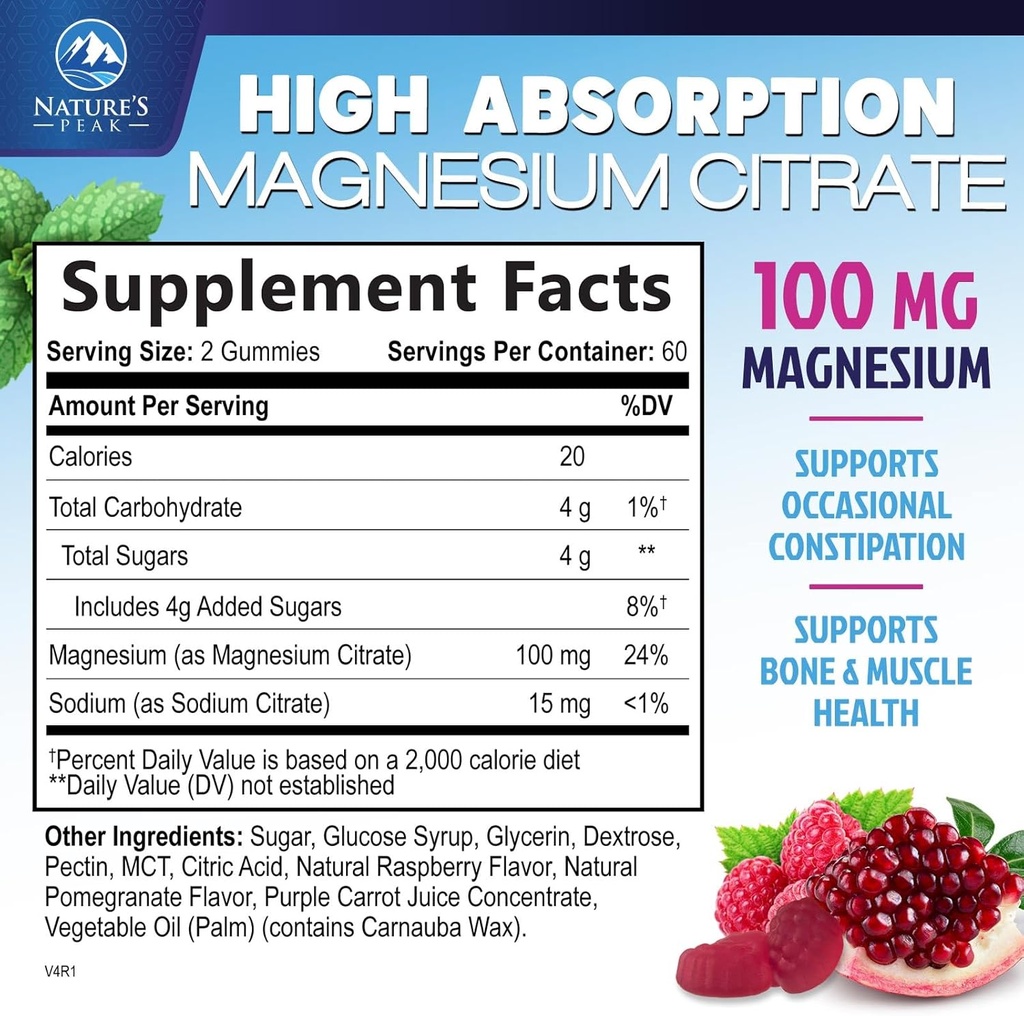 Magnesium Citrate Supplement Gummies - High Absorption Magnesium Gummy for Adults & Kids, Magnesio Citrate Supplements for Bone, Muscle Health, Heart Support, Vegan, Gluten Free, Non-GMO - 120 Gummies 3