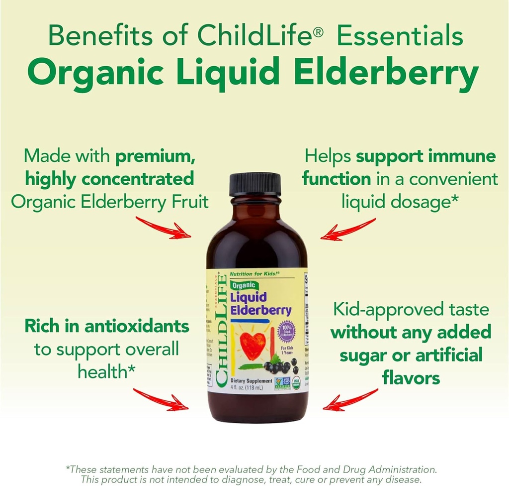 CHILDLIFE Essentials Organic Elderberry Syrup for Kids - Liquid Elderberry for Toddlers, Elderberry Extract Drops, Tincture for Babies, Toddlers, Children - 4 Fl Oz 6