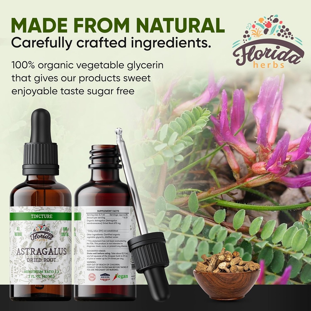 Astragalus Tincture, Organic Astragalus Extract (Astragalus membranaceus) Herbal Supplement, Non-GMO in Cold-Pressed Organic Vegetable Glycerin, 700 mg, 2 oz (60 ml) 4