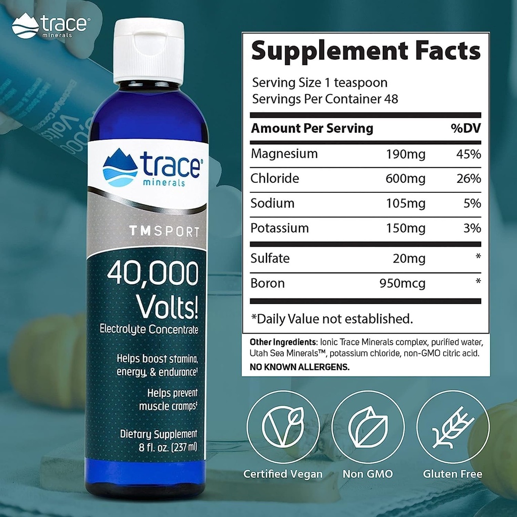 Trace Minerals 40,000 Volts - Concentrate Supplement Drops for Electrolyte Support - Support Muscle Health & Vitality - Workout Drink to Aid Hydration - 8 fl oz (Pack of 2) (96 Servings) 3