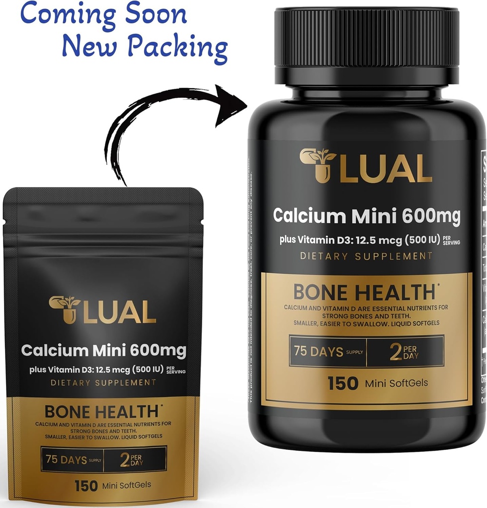 LUAL Calcium Minis 600 mg with Vitamin D3 - Bone & Muscle Support - 150 Mini Softgels - Easy to Swallow - Calcium & D3 for Strong Bones & Mobility 3