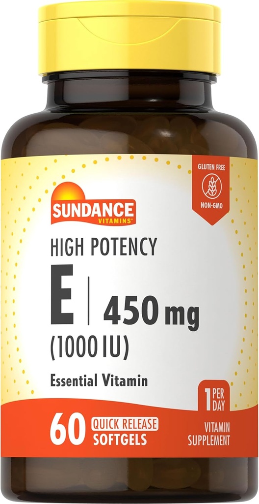 Sundance High Potency Vitamin E | 450mg (1000 IU) | 60 Softgels | Essential Vitamin Supplement | Non-GMO and Gluten Free Formula 2