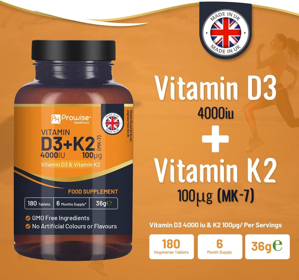 Vitamin D3 4000IU & K2 MK7 100µg Vegetarian Tablets I 180 (6 Months Supply) I Easy to Swallow Supplement for Immune Support, Calcium Boost, Bone & Muscle I Made in The UK by Prowise Healthcare 6