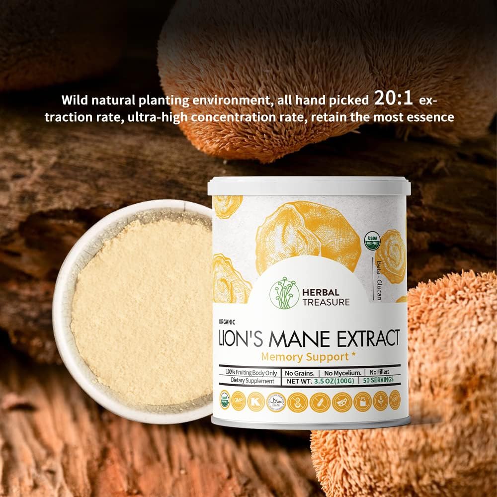 Organic Lions Mane, Non-GMO and Gluten-Free Lions Mane, Neuronal Growth and Immune System, Mushroom Powder for Memory Support, Concentration, Clarity, Creativity and Mood-50 Serving 6