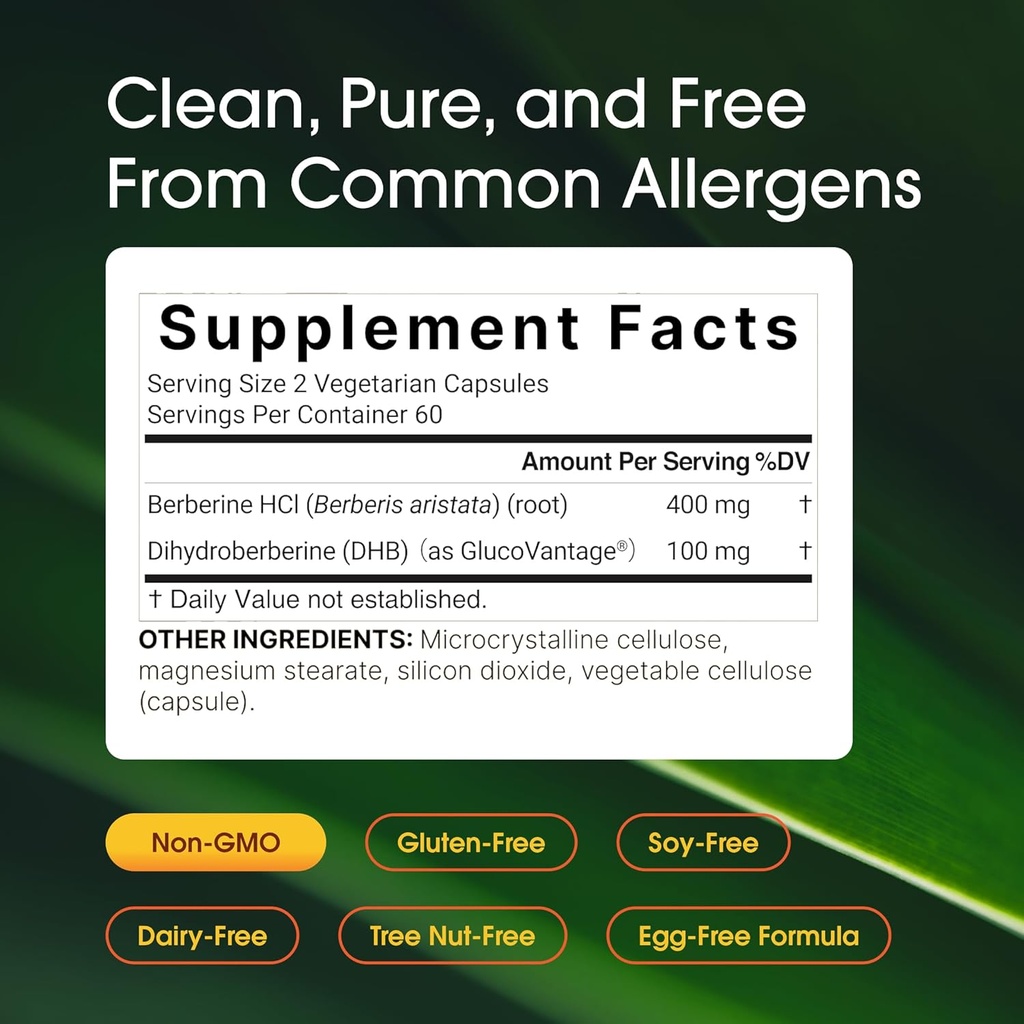 NatureBell Dihydroberberine with Berberine HCl 500mg, 120 Veggie Capsules | 5X Better Absorbed with GlucoVantage | Supports Balanced Sugar Levels & Heart Health | Vegan, Non-GMO 4