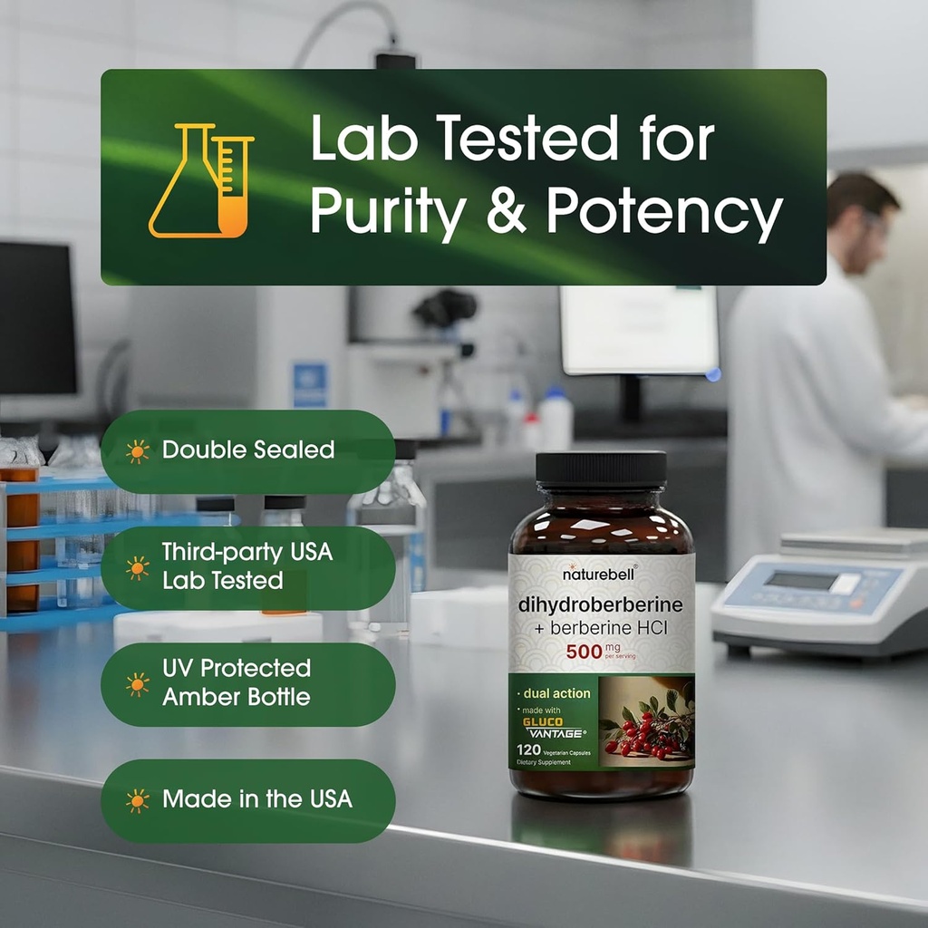 NatureBell Dihydroberberine with Berberine HCl 500mg, 120 Veggie Capsules | 5X Better Absorbed with GlucoVantage | Supports Balanced Sugar Levels & Heart Health | Vegan, Non-GMO 6