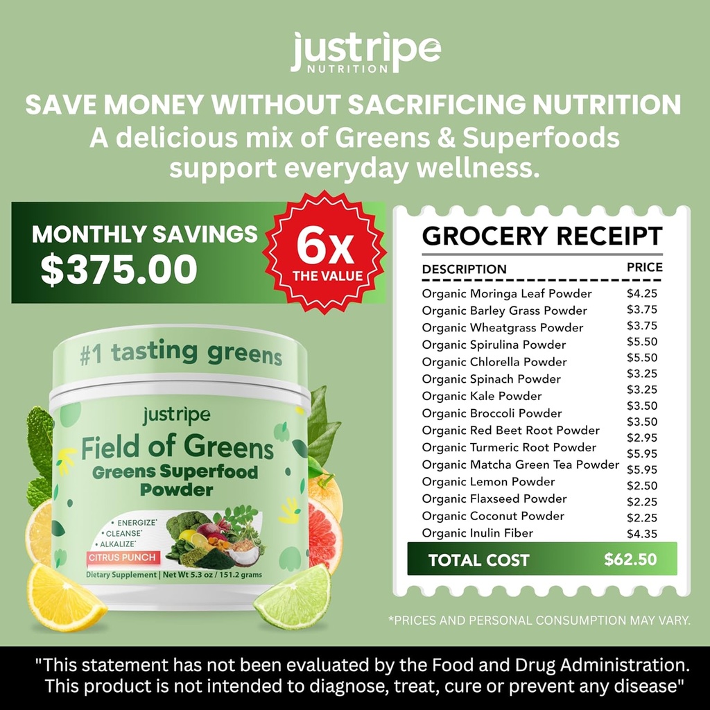 Field of Greens Superfood Powder with Organic Spirulina, Chlorella, Beet Root Powder - Bacillus Coagulans Probiotic, A Plant-Based Mix Supporting Gut Health, Immunity, Bloom into Health, 28 Scoops (1) 5