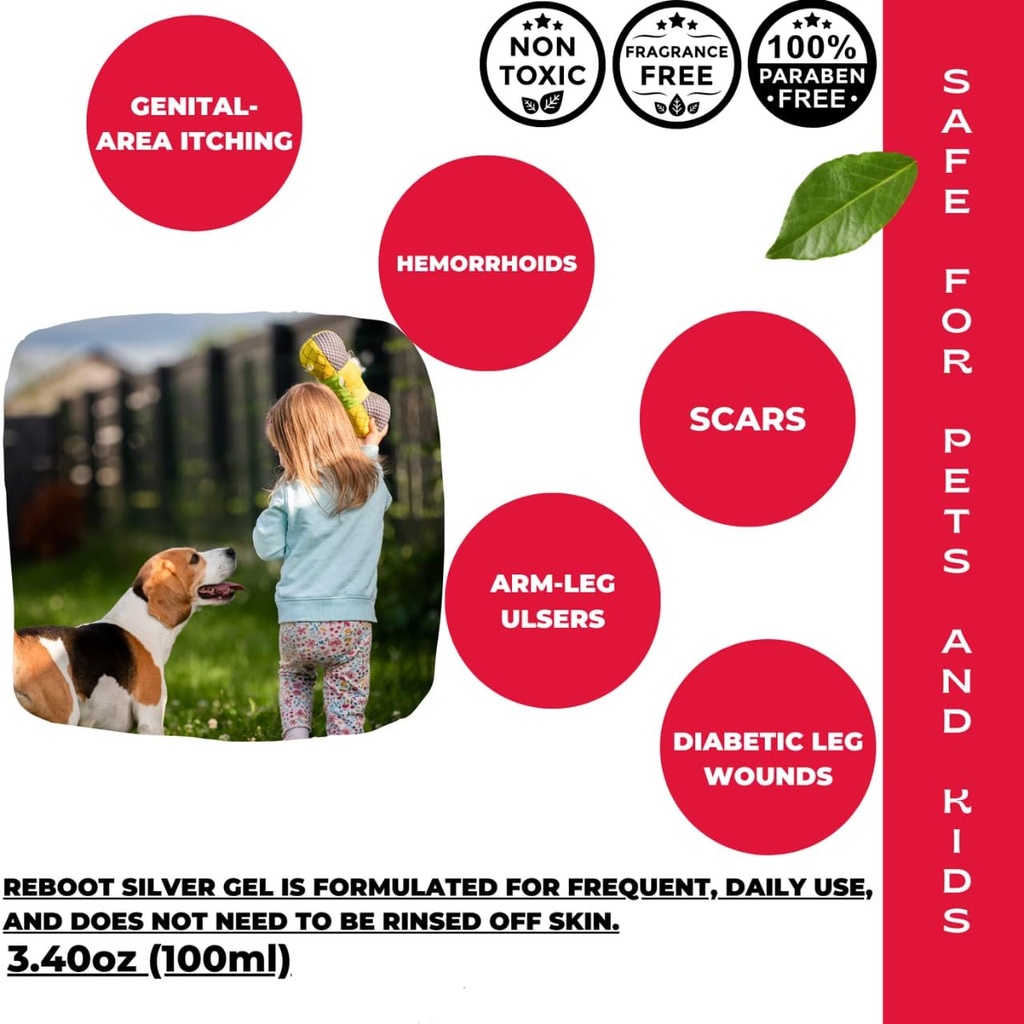 Reboot Colloidal Silver Gel - 35PPM Max Strength - First Aid & Burn Relief - Soothes Itching, Pain from Burns, Cuts, Sunburn, Skin Irritations - 3.4oz 5