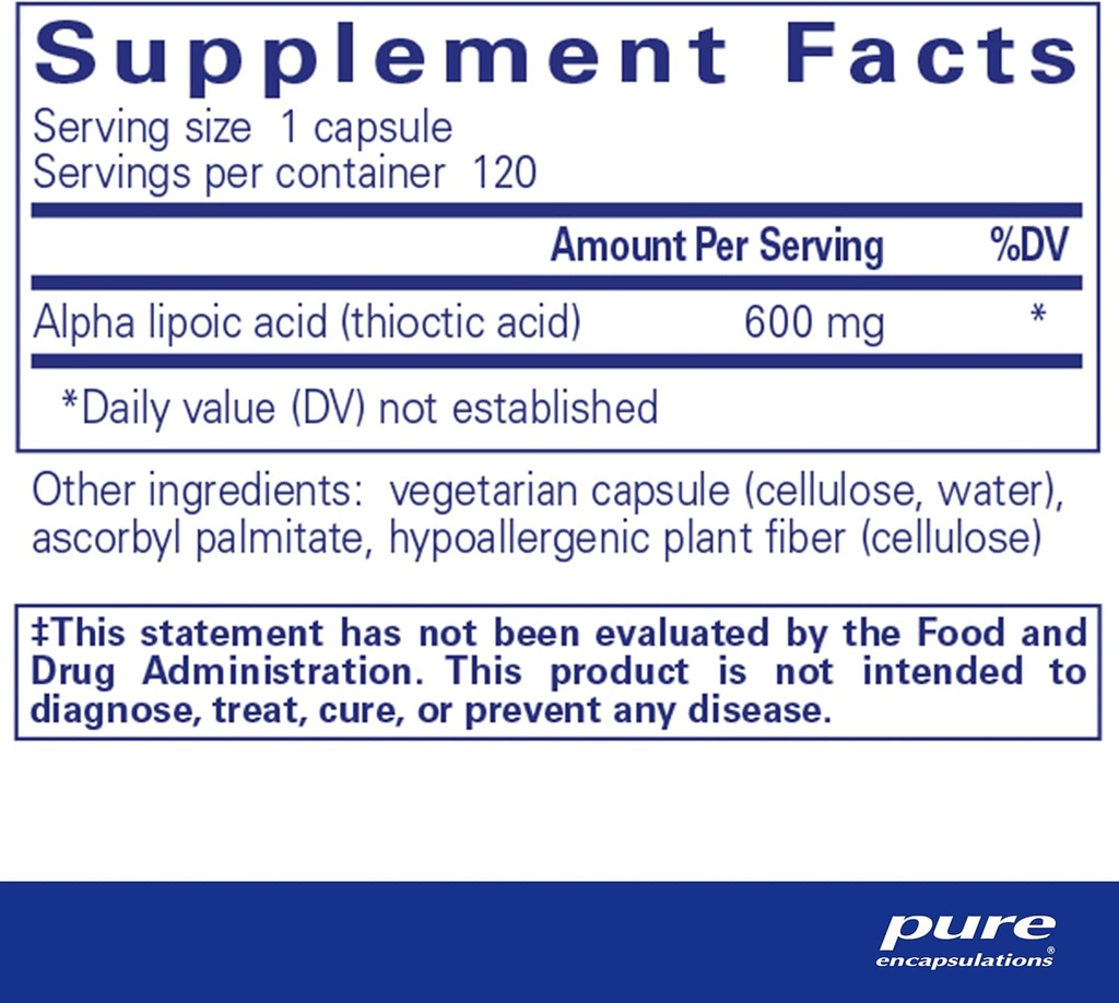 Pure Encapsulations Alpha Lipoic Acid 600 mg - ALA Supplement for Liver Support, Antioxidants, Nerve Health, Cardiovascular Health & Carbohydrate Support - Premium Alpha Lipoic Acid - 120 Capsules 3