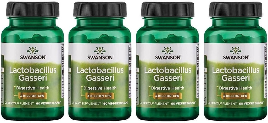 Swanson Lactobacillus Gasseri - Probiotic Supplement Supporting Digestive Health with 3 Billion CFU - Design-Release Satiety & Fat Metabolism Support - (60 Veggie Capsules) 4 Bottles 2