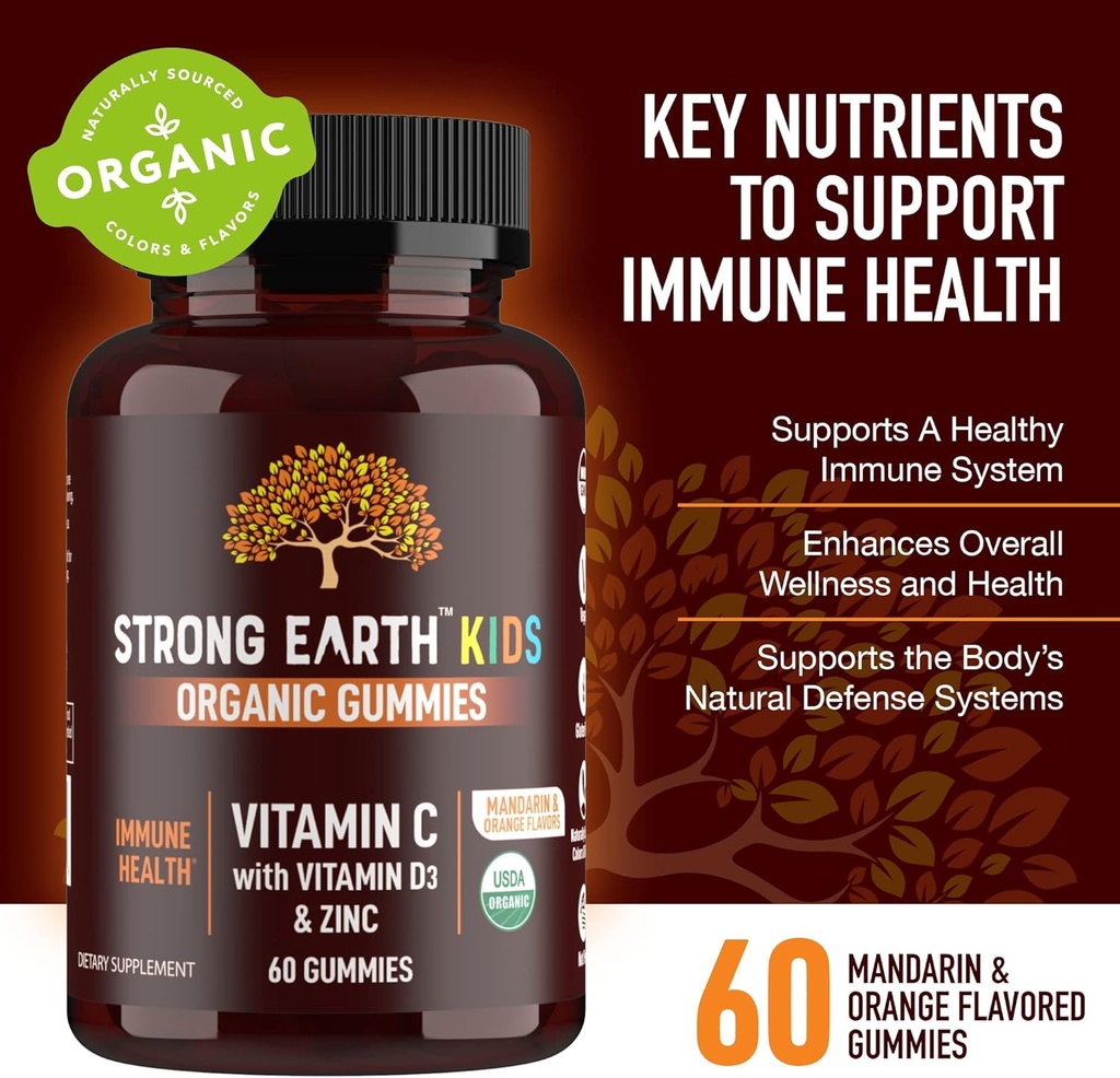 YUM-V'S Kids Strong Earth - Organic Immune Health Gummies with Vitamin C, Vitamin D3 Plus Zinc - Immune System Boost Zinc, Vitamin C, Vitamin D Gummies - Gummy Multivitamin (60 Count) 3