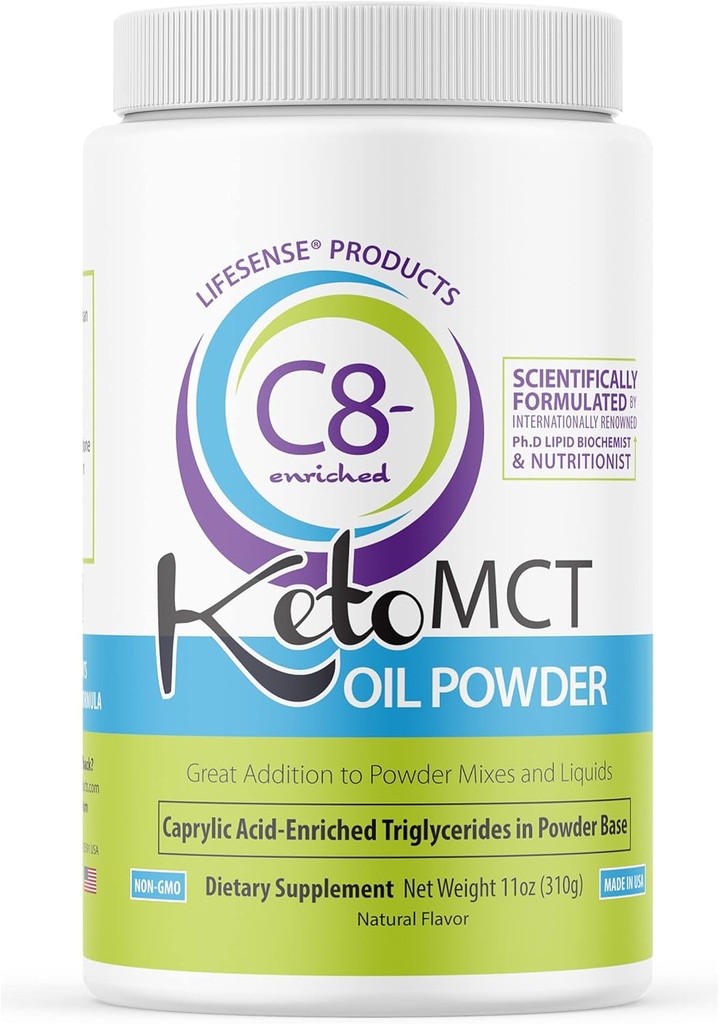 LifeSense C8 enriched MCT Oil Powder Unflavored Sourced from Coconut Oil, Keto-Friendly, Developed by PhD Nutrition in USA, Optimal Fuel for The Brain and Body 2