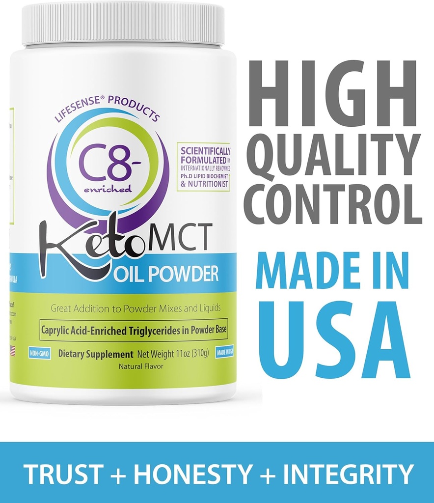 LifeSense C8 enriched MCT Oil Powder Unflavored Sourced from Coconut Oil, Keto-Friendly, Developed by PhD Nutrition in USA, Optimal Fuel for The Brain and Body 6