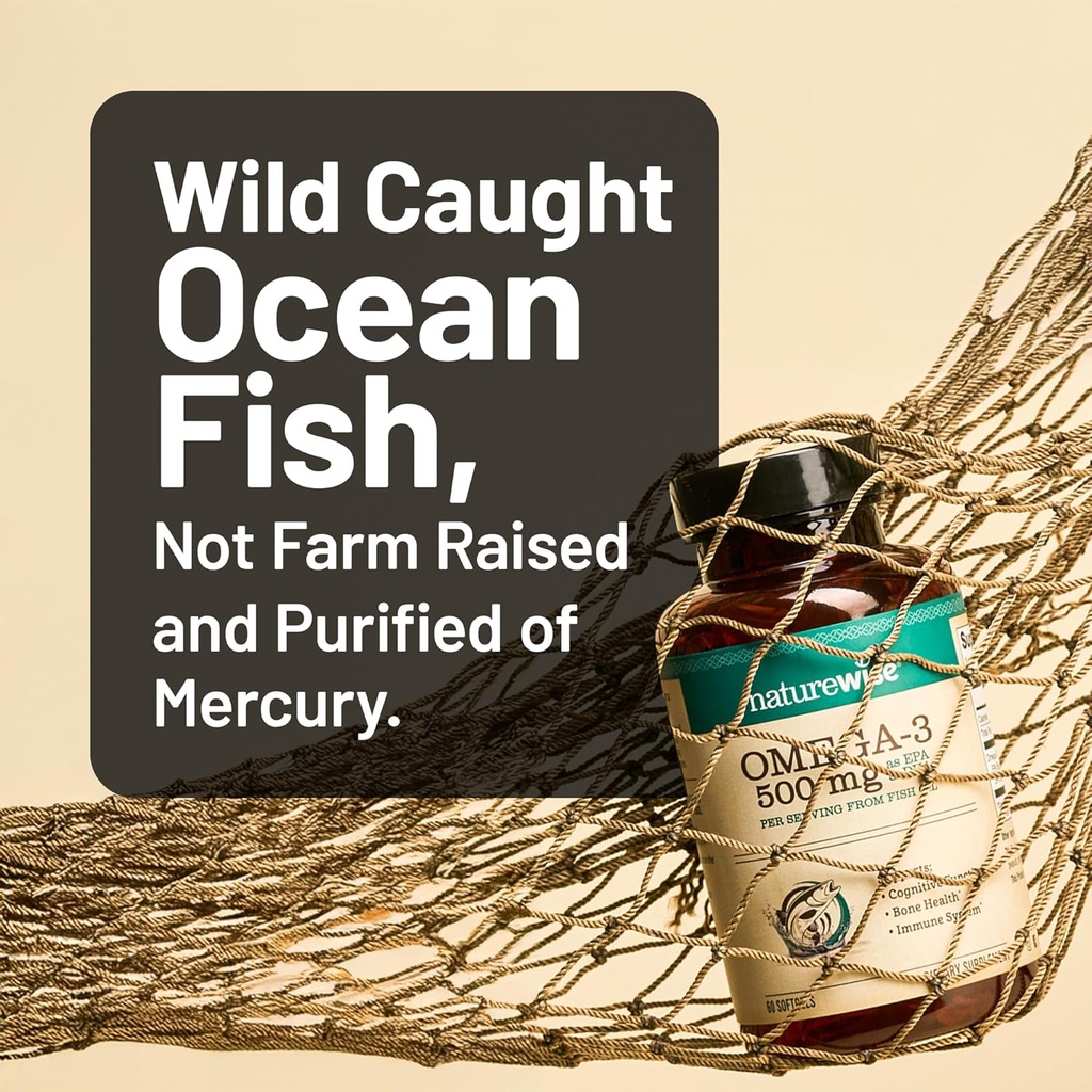 NatureWise Omega 3 Fish Oil - 500 mg per Pill - EPA & DHA - Immune Support, Brain Health & Optimal Wellness - Gluten and Soy Free, Non-GMO - 90 Softgels[3-Month Supply] 3