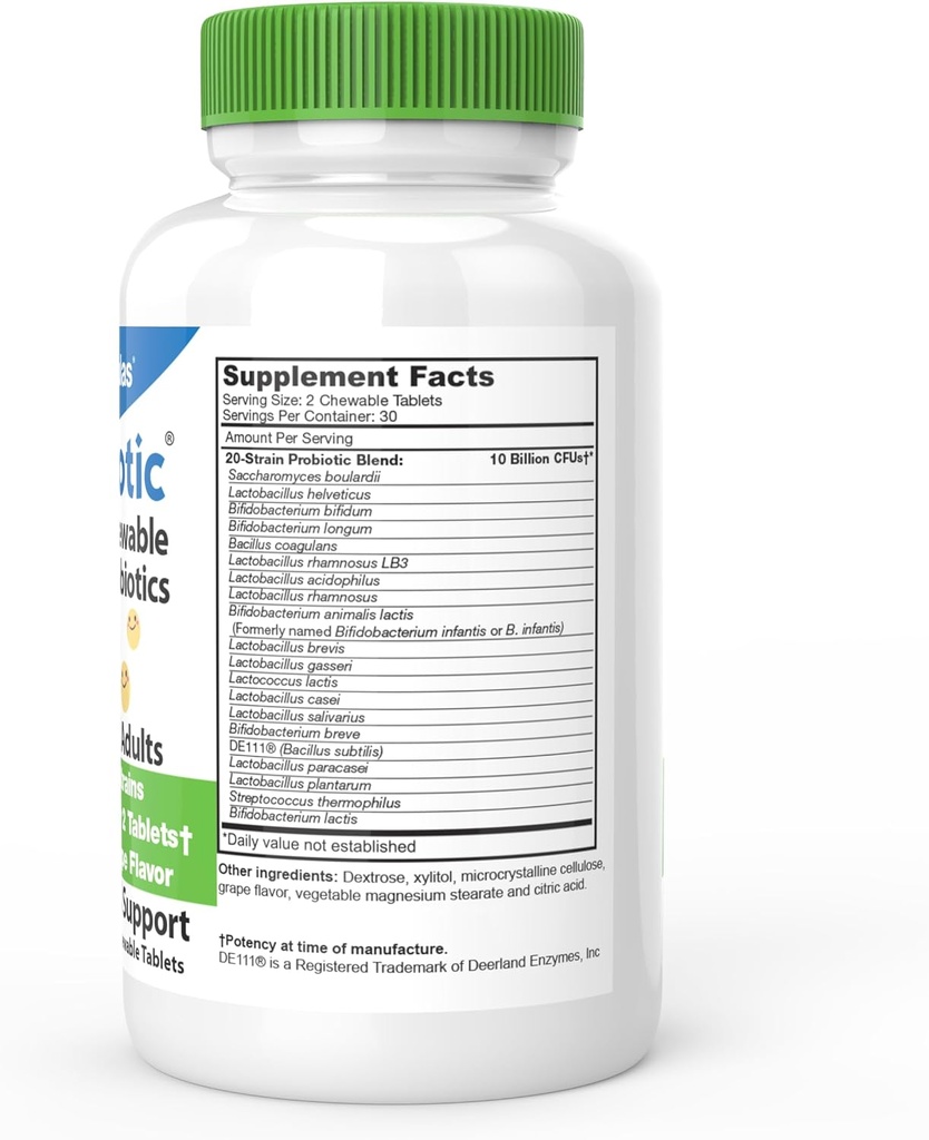 DrFormulas Chewable Probiotics for Kids & Adults | for Oral Dental Health, Bad Breath, & Better Digestion 20 Multi Strain - S boulardii, Lactobacillus plantarum and Bifidobacterium infantis, 60 Chews 3