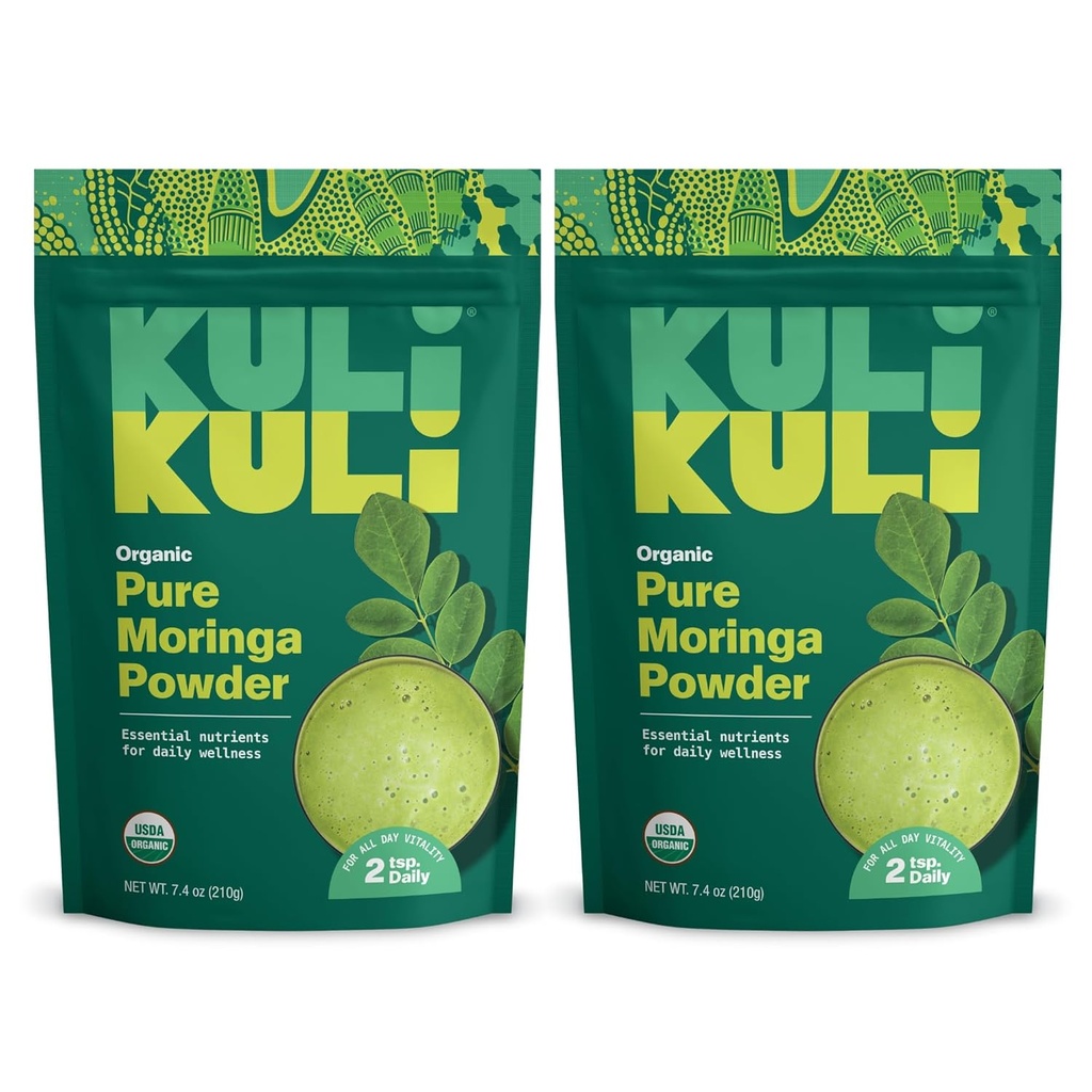 Kuli Kuli Moringa Oleifera Organic Leaf Powder & Green Smoothie, 100% Pure USDA Certified & Non-GMO Moringa Powder, Great with Smoothies, Tea, and Food, 2 Pack 2