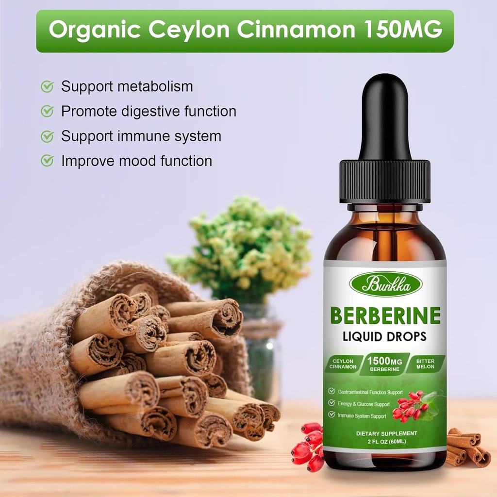 Berberine Supplement 1500mg, Organic Berberine Liquid Drops with Ceylon Cinnamon, Bitter Melon, Sugar-Free & Vegan Supplement Supports Immune System & Gastrointestinal Care - 4 FL Oz 3