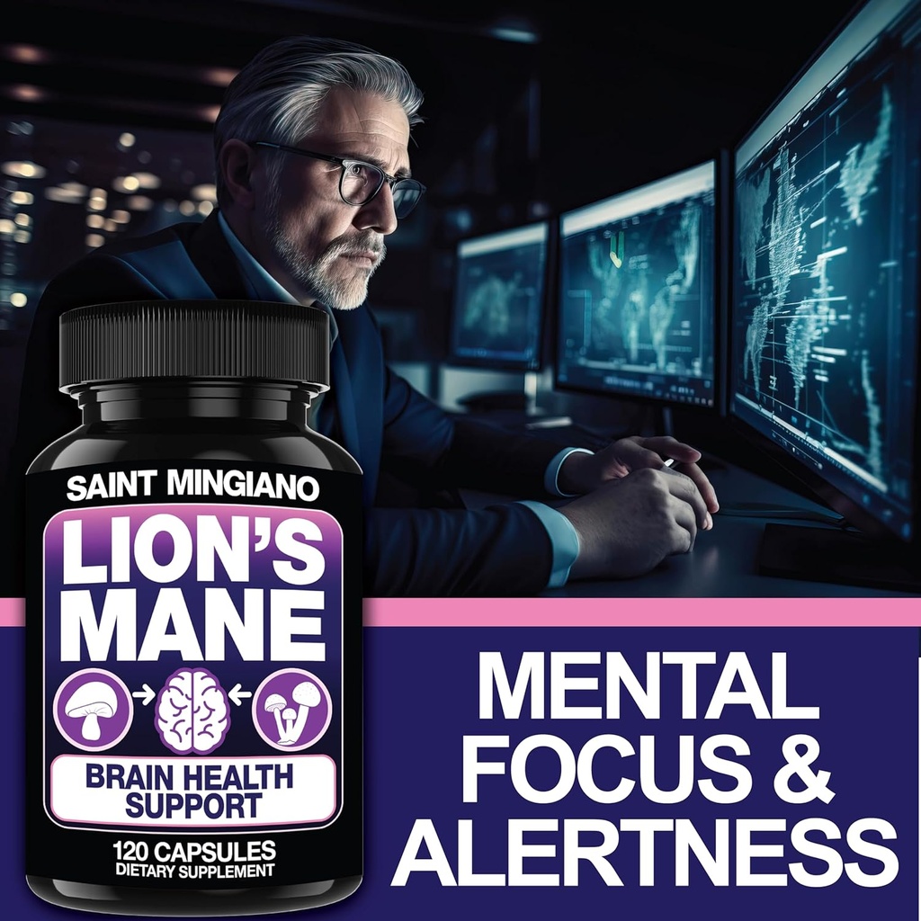 Lion's Mane Mushroom Supplement | 120 Capsules: Alpha Brain Enhancement of Cognitive Clarity, Focus with Our Specialty Blend 4 Mushroom Mycelium Formula 5
