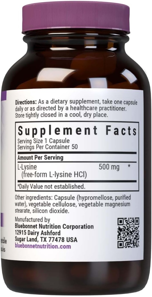 Bluebonnet L-Lysine 500 mg Vitamin Capsules, 50 Count 3