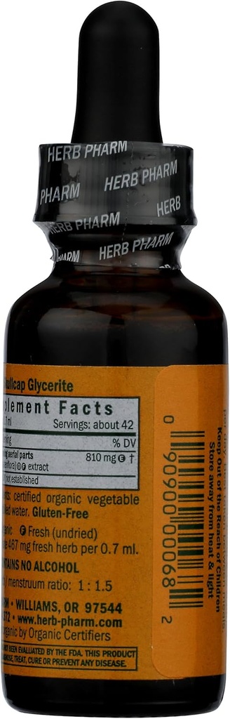 Herb Pharm Certified Organic Skullcap Liquid Extract for Nervous System Support, 1 Fl Oz 5