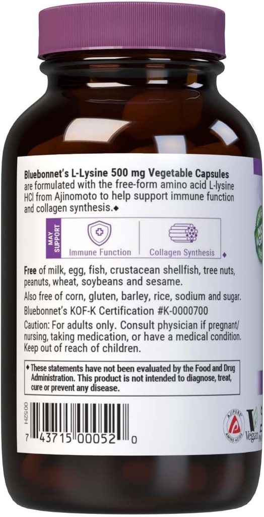 Bluebonnet L-Lysine 500 mg Vitamin Capsules, 50 Count 4