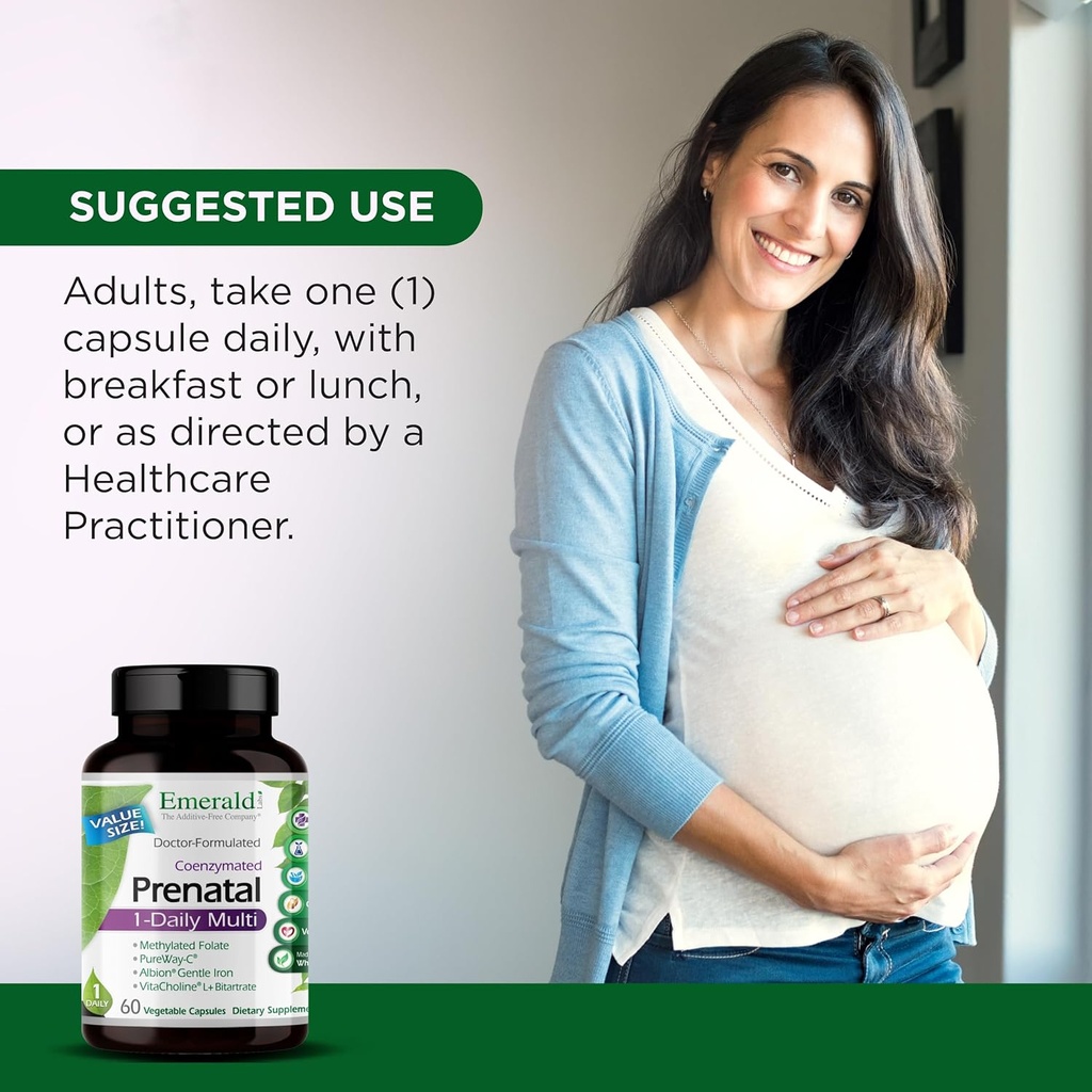 EMERALD LABS Prenatal 1-Daily Multi - Prenatal Multivitamin with Methylated Folate, Iron, Whole-Food Blend & More - Soy-Free, Gluten-Free - 60 Vegetable Capsules 6