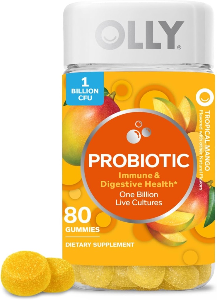 OLLY Probiotic Gummy, 1 Billion CFUs, Immune and Digestive Support, Chewable Probiotic Supplement, Mango, 80 Count 2
