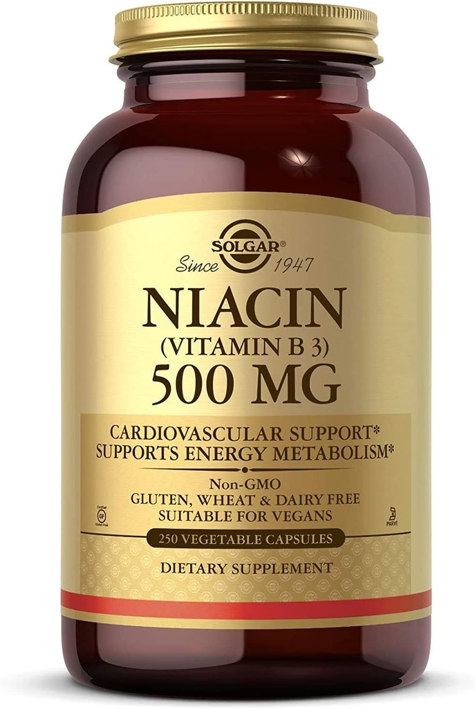 Solgar Niacin (Vitamin B3) 500 mg, 250 Vegetable Capsules - Energy Metabolism - Non-GMO, Vegan, Gluten Free, Dairy Free, Kosher - 250 Servings 2