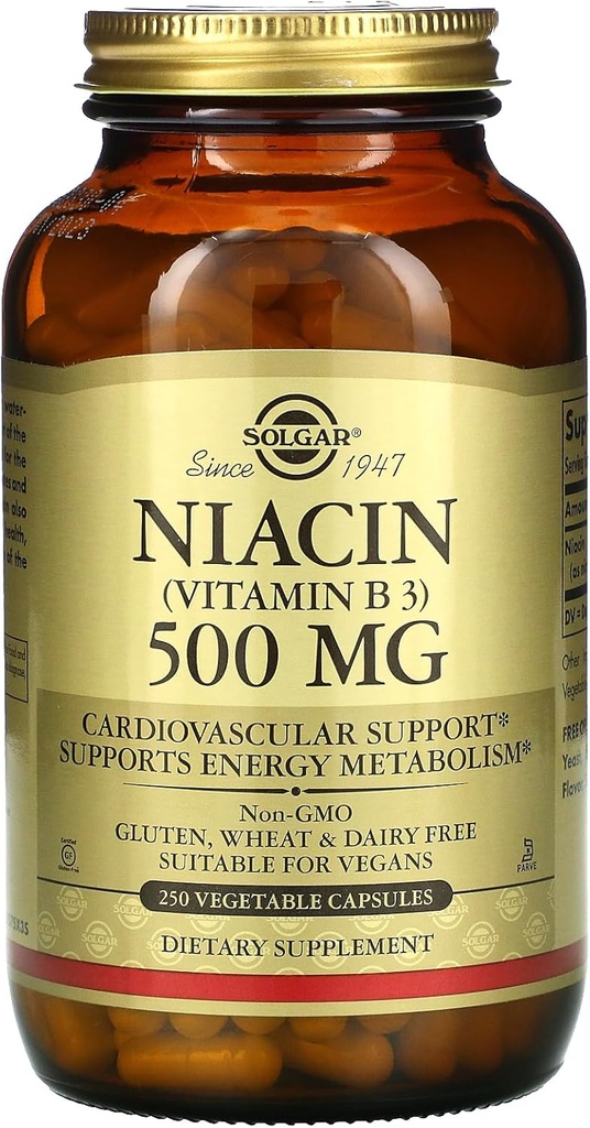 Solgar Niacin (Vitamin B3) 500 mg, 250 Vegetable Capsules - Energy Metabolism - Non-GMO, Vegan, Gluten Free, Dairy Free, Kosher - 250 Servings 5