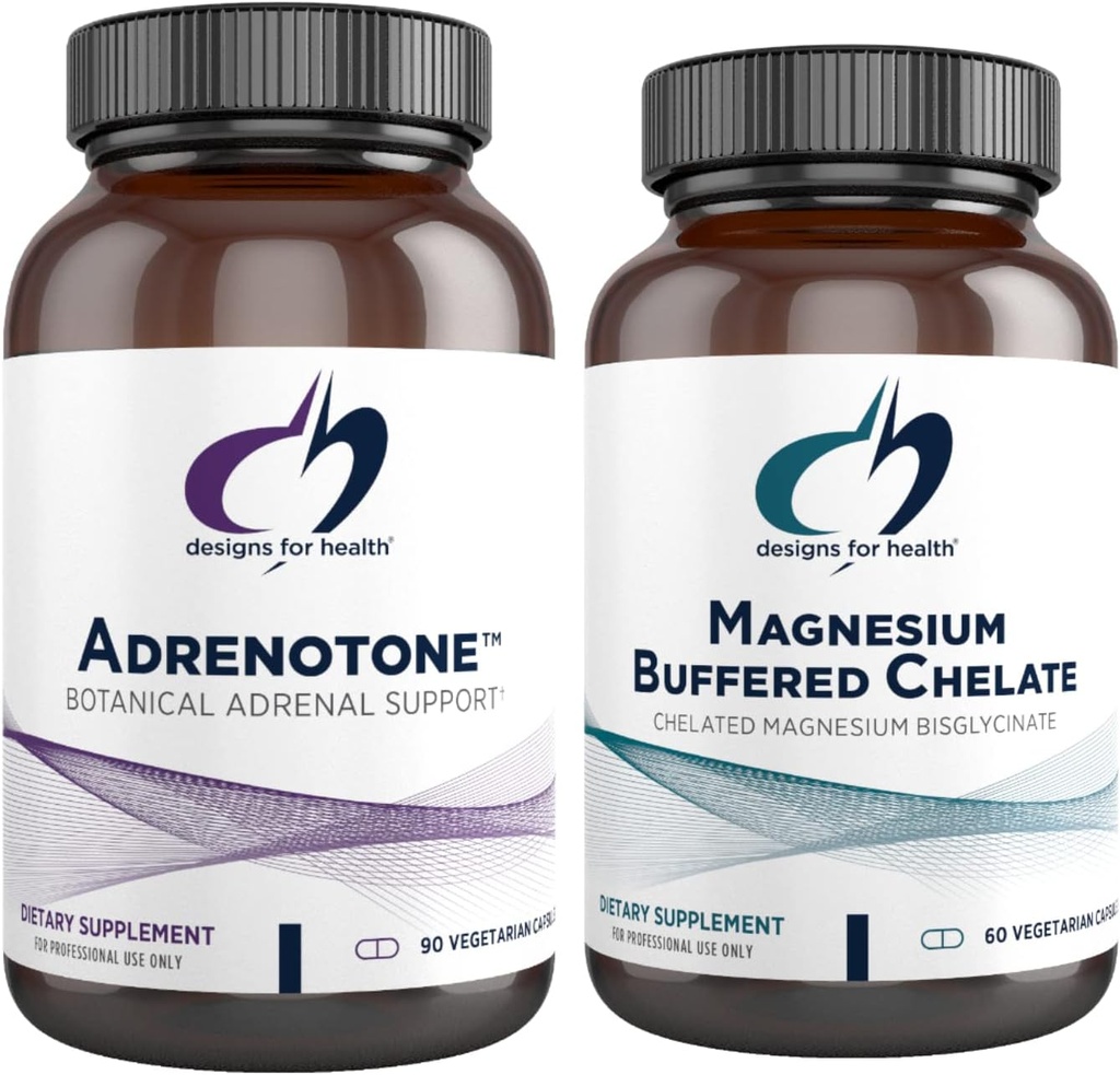 Designs for Health Magnesium + Adrenal Support Duo - Magnesium Buffered Chelate + Adrenotone Adaptogenic Herbs and Nutrients (2 Product Set) 2