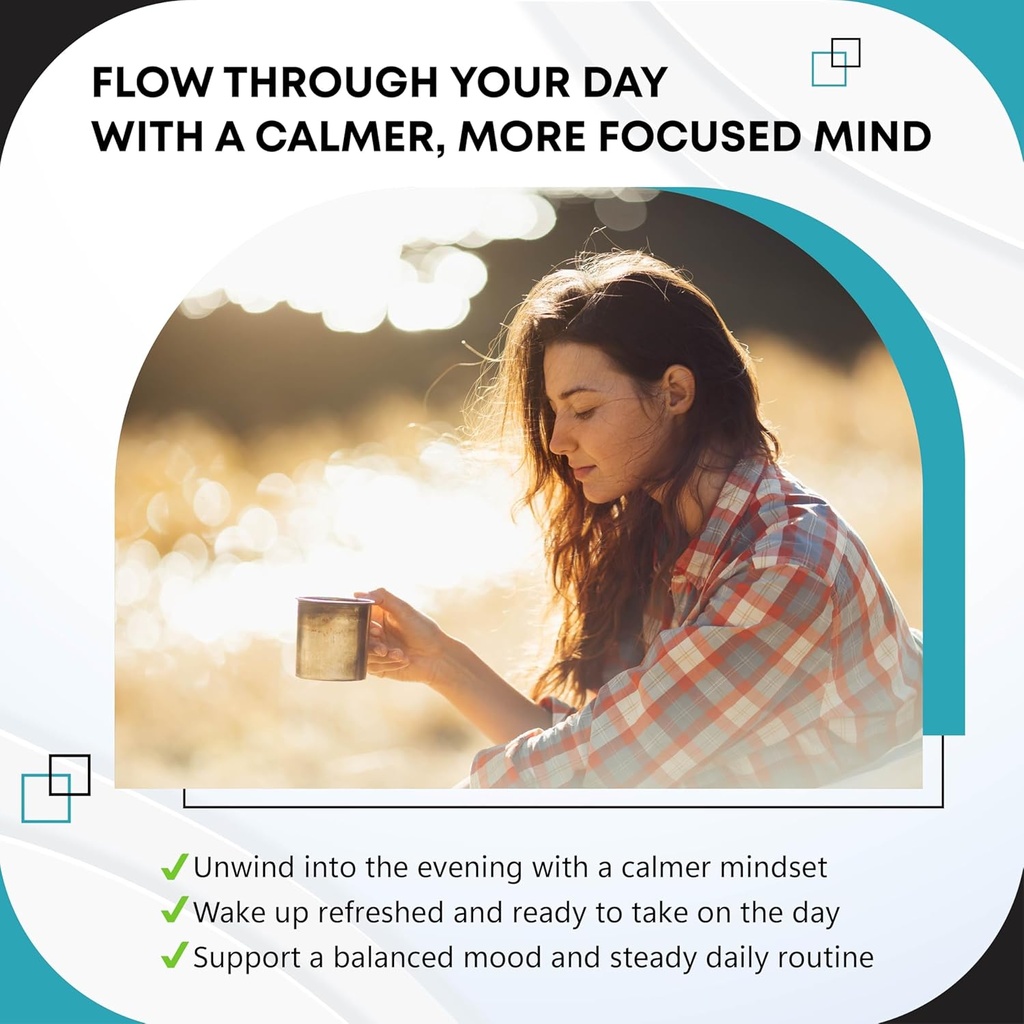 GABA 5-HTP L-Tryptophan L-Theanine Vitamin D3 Vitamin B6 Holy Basil Valerian Chamomile Ginkgo Biloba Ginger -150 Capsules- Made in USA 3