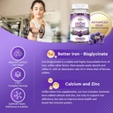 Iron Gummies - with Calcium, Zinc, Folate & Vitamin B12, C, B6 for Adults & Kids - Blood Builder & Energy Support for Iron Deficiency, Anemia, Vegan - 2 Pack Grape Flavour,60 Gummies 5