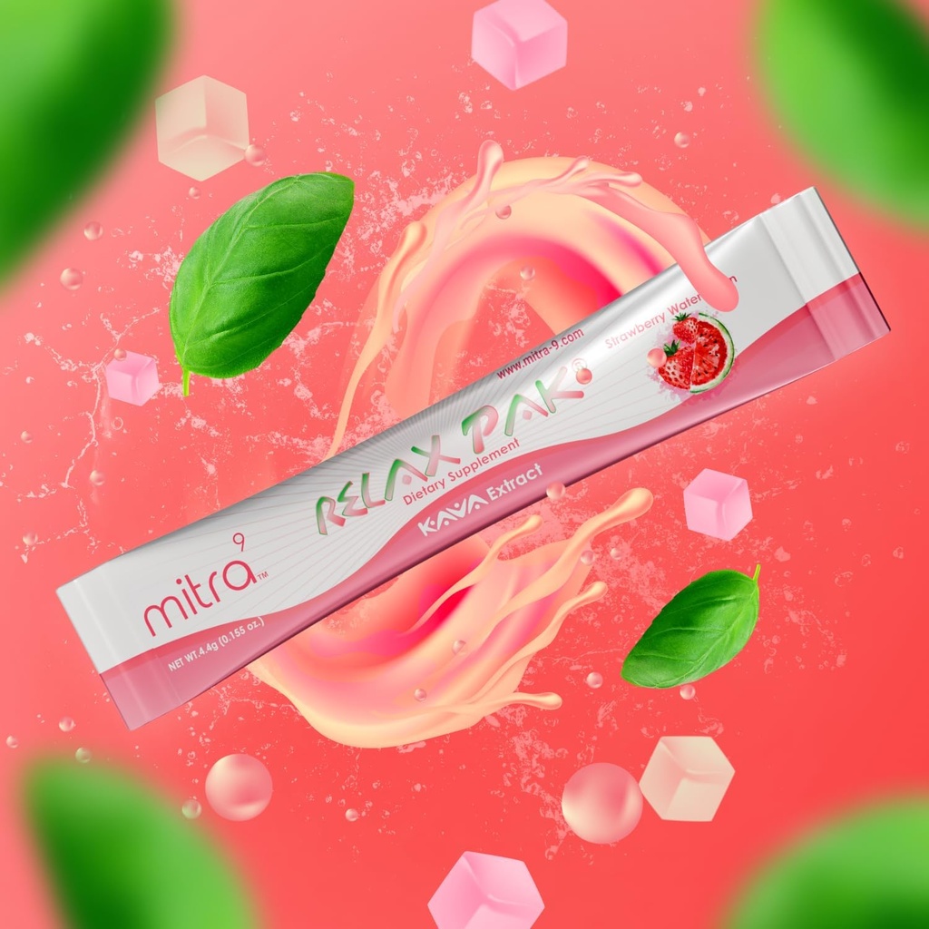 Mitra9 Kava Powder RelaxPak - Strawberry Watermelon Kava Extract Powder Packets | Mood Enhancer | Plant Based | Promotes Natural Calm & Clarity | Easy Open Single-Serving Stick (5) 3
