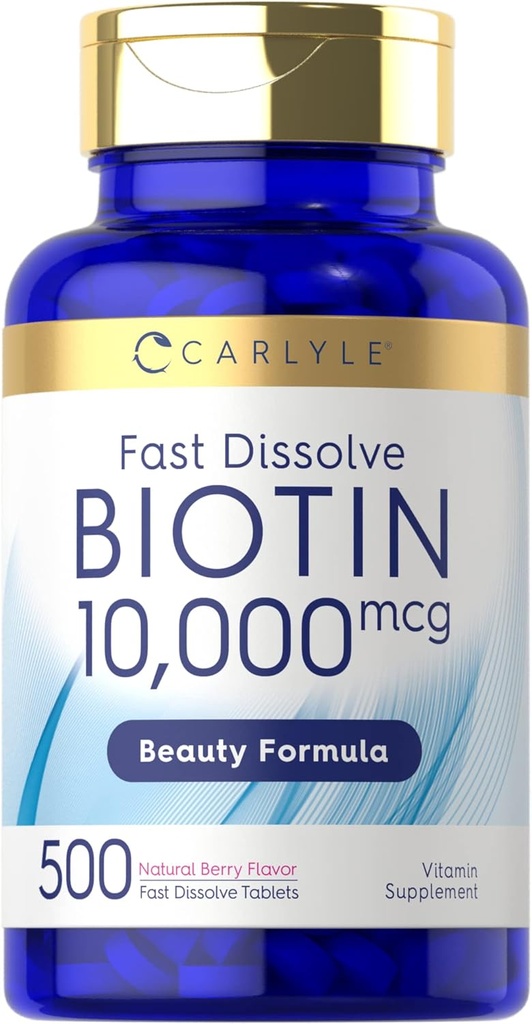 Carlyle Biotin 10000mcg | 500 Fast Dissolve Tablets | Max Strength | Vegetarian, Non-GMO, Gluten Free Supplement 2