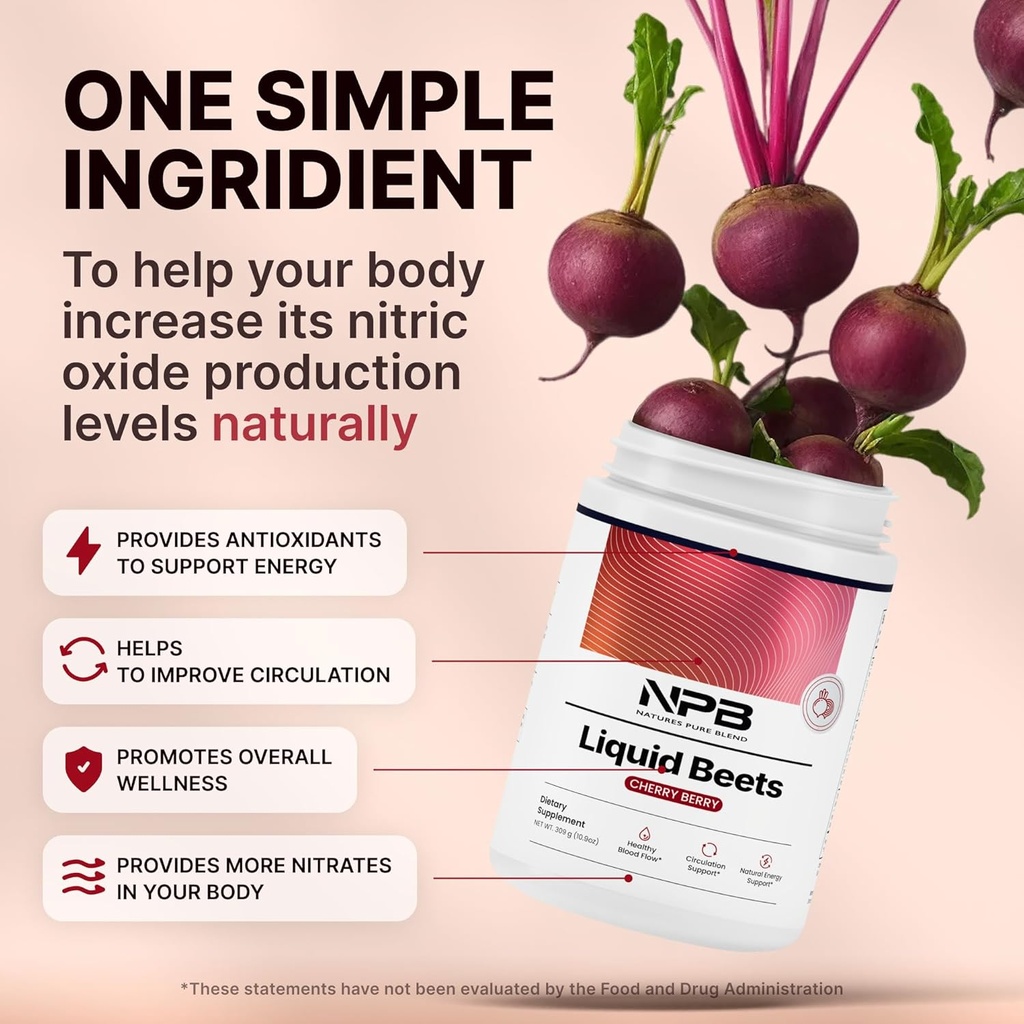Nature's Pure Blend Organic Beet Root Powder – Nitric Oxide Booster L-Arginine – Liquid Beets for Blood Flow Circulation & Energy – Pre-Workout Endurance Support – 8,000 MG 4