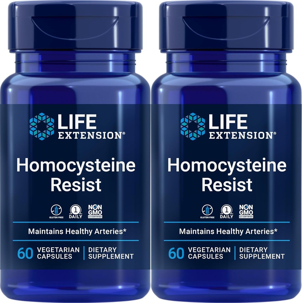 Life Extension Homocysteine Resist, 60 Vegetarian Capsules (Pack of 2) Vitamin B2, B6 & B12 + Folate - Once-Daily, Non-GMO, Gluten-Free 2