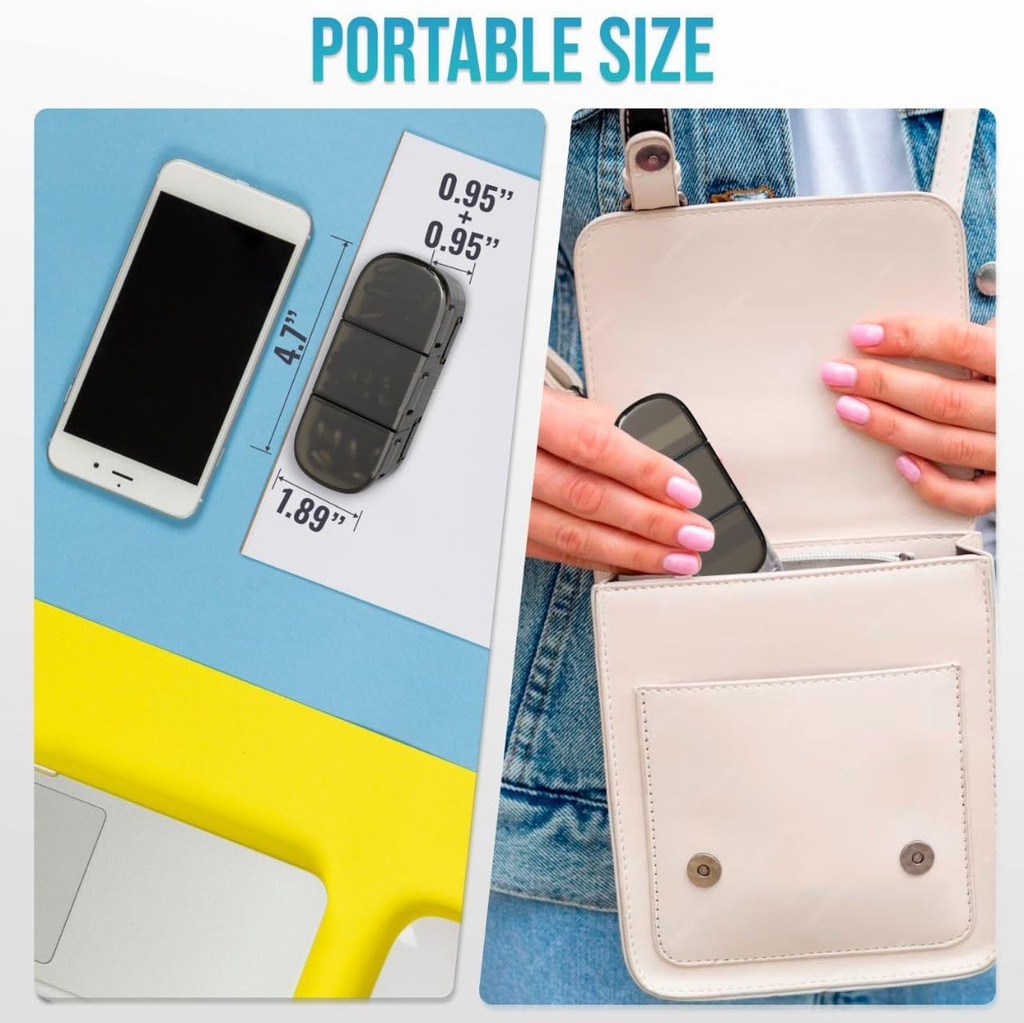 BEXEEN 7-Day Portable Pill Organizer - 12 Compartment Box with Alarm, Travel Bag, Lock, Key Chain, Timer, Pill Cutter 5