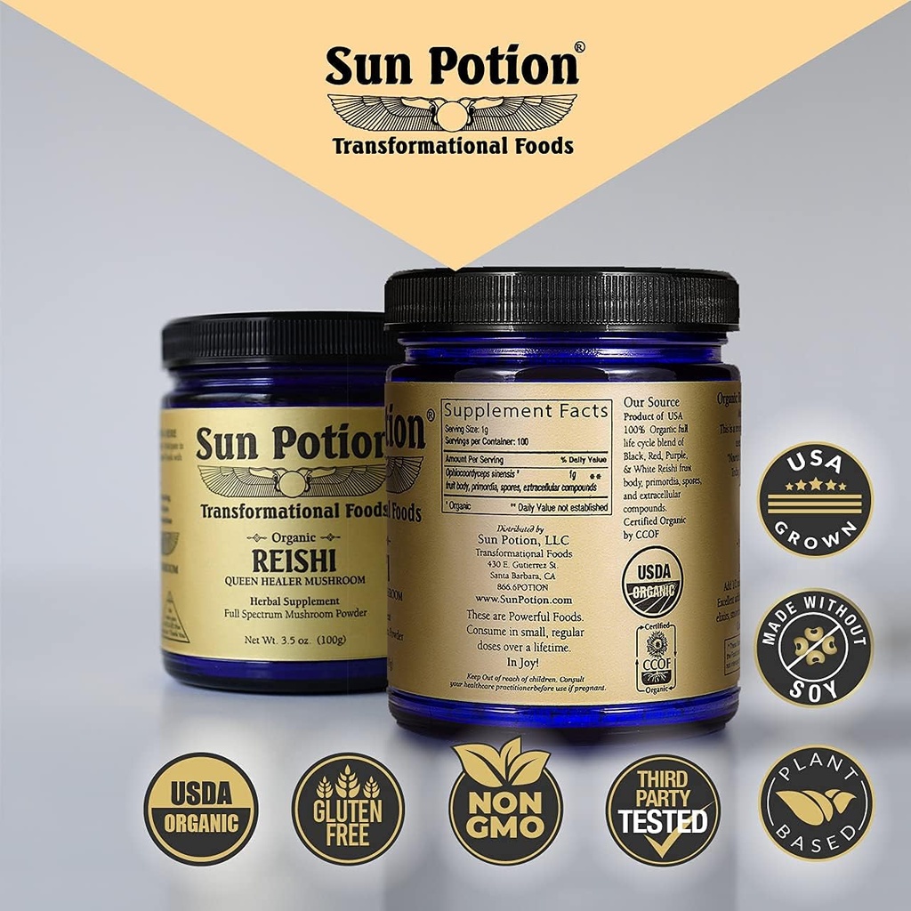 Sun Potion Reishi Mushroom Powder (Organic) - (100g) 5
