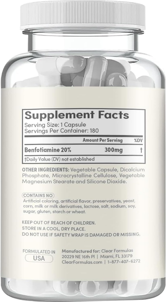 High Absorption Vitamin B1 Benfotiamine 300mg - Benfotiamine Supplement for Glycation Heart and Nerve Support - Vegan Non-GMO & Gluten Free Fat Soluble Thiamine B1 Supplement (180 Servings) 4