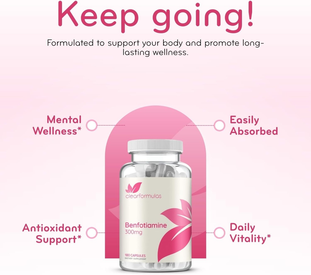 High Absorption Vitamin B1 Benfotiamine 300mg - Benfotiamine Supplement for Glycation Heart and Nerve Support - Vegan Non-GMO & Gluten Free Fat Soluble Thiamine B1 Supplement (180 Servings) 6